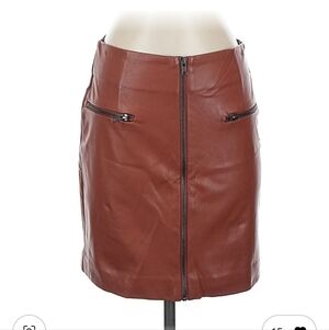 Romeo + Juliet Couture Faux Leather Mini Skirt | Cognac Brown Zip Front | Size S
